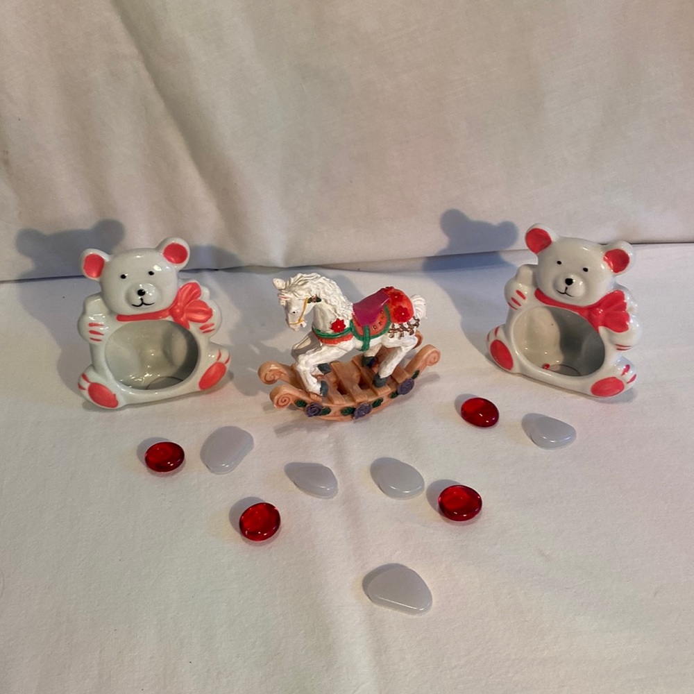 Ceramic rocking carousel horse & bear picture frames.